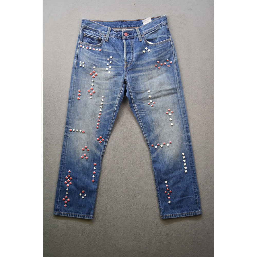 Levi Strauss 501 Jeans Womens 29x25 Embellished Button Fly Straight Leg Denim